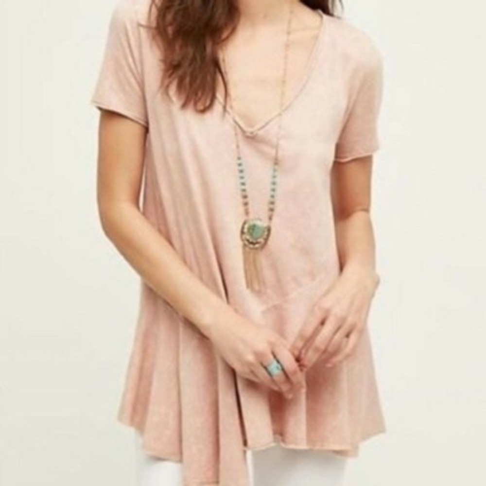 Eri + Ali Anthropologie Asymmetrical Peplum Top Rose Pink XS Cotton V-Neck Tee